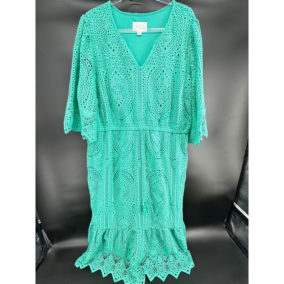 Destination 365 Dresses & Skirts - Destination 365 Green Eyelet Lace Midi Dress 2X V-Neck Half Sleeve A637779